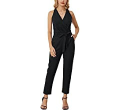GRACE KARIN Women's 2023 Summer Jumpsuit Casual Halter Neck Wrap V Neck Belted Rompers | Amazon (US)
