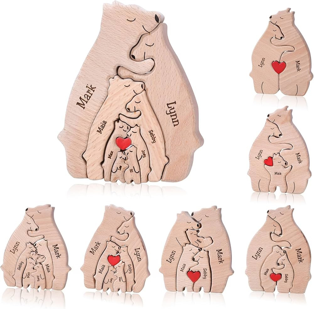 Personalized Family Name Puzzle with 2-8 Names Custom Wooden Bear Puzzle with Names Customized Wo... | Amazon (US)