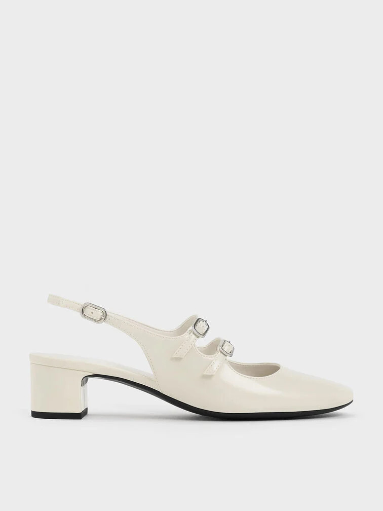 Double-Strap Slingback Mary Jane Pumps - Chalk | Charles & Keith UK