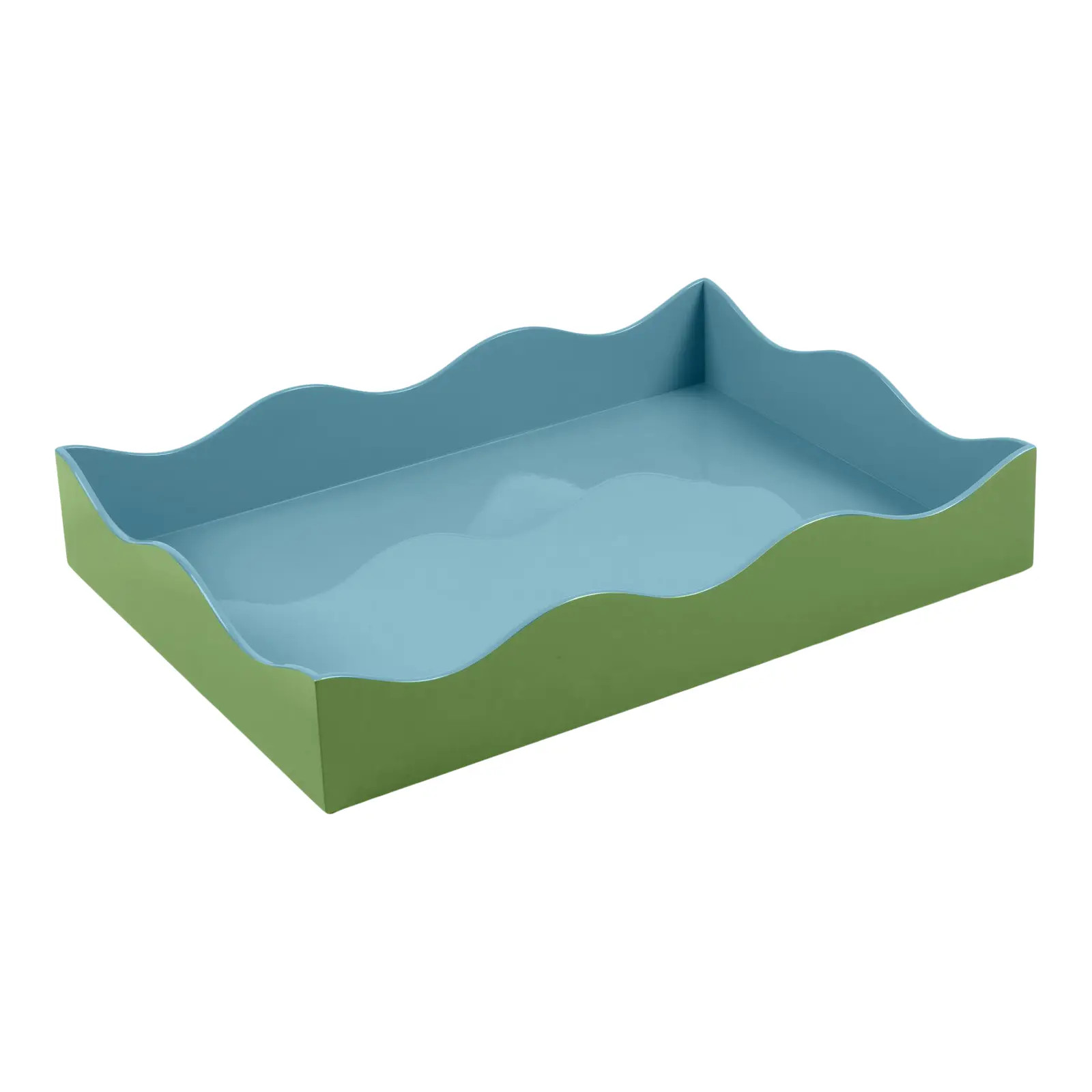 The Lacquer Company for Chairish Belle Rives Tray in Lettuce Green / Bluebird, Large | Chairish