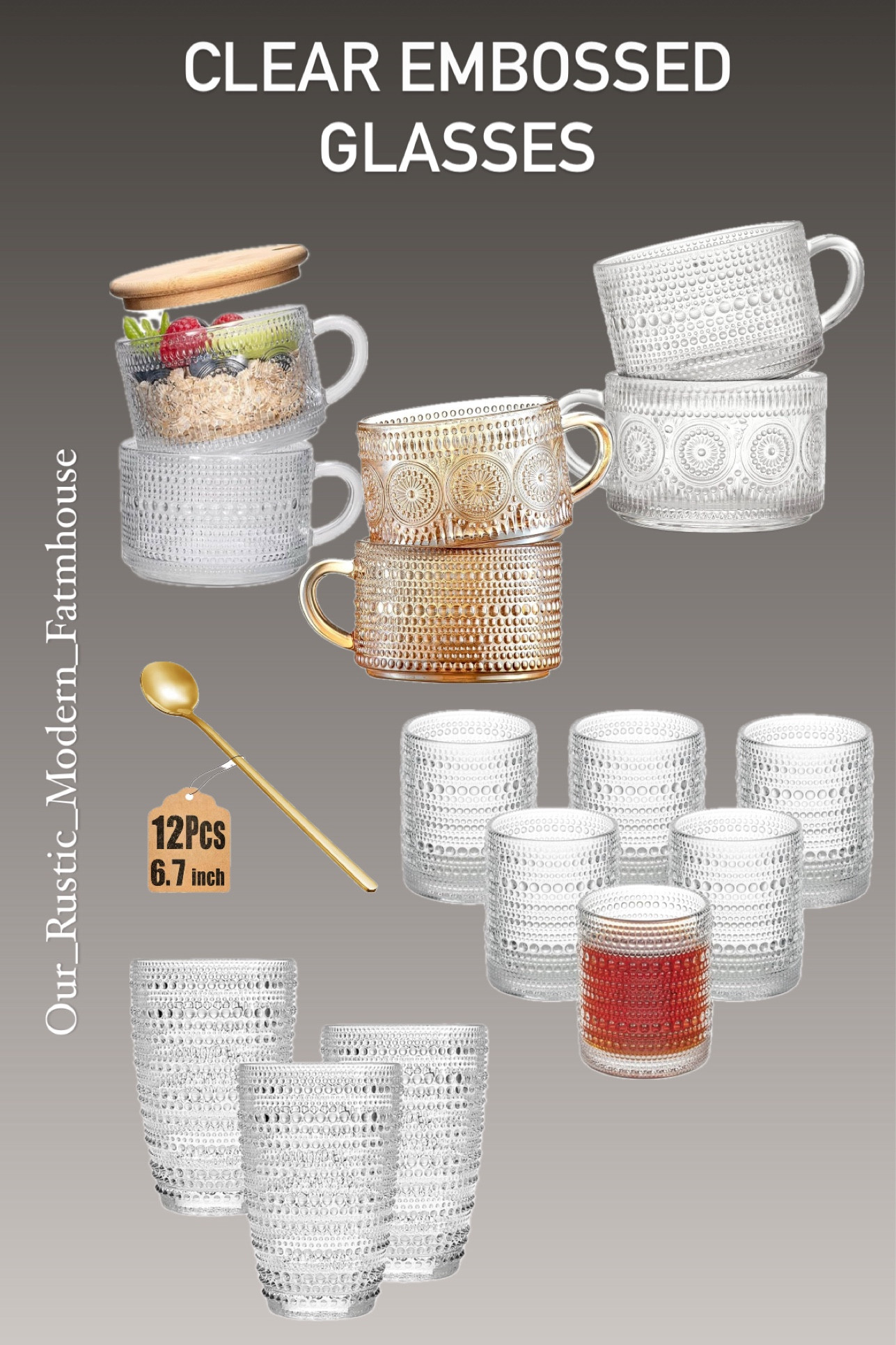 Clear embossed glassware, gold stir spoons for coffee bar. 

#LTKhome #LTKstyletip #LTKfindsunder50