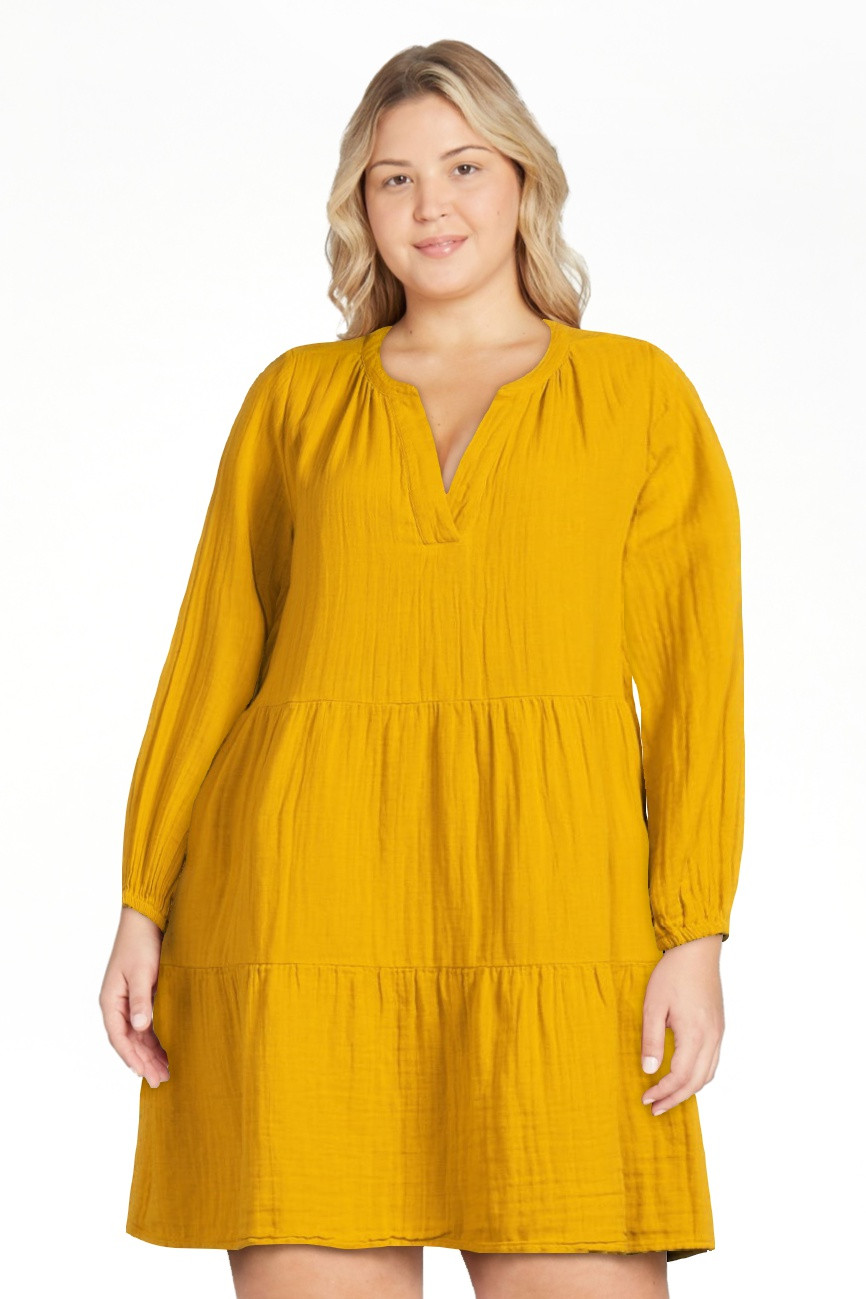 Time and Tru Women's Long Sleeve Tiered Double Cloth Dress, Sizes XS-XXXL | Walmart (US)