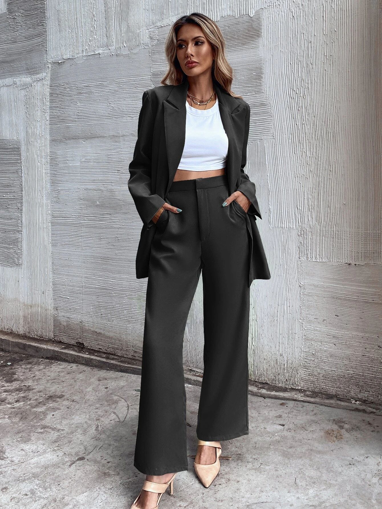 Solid Slant Pockets Tailored Pants | SHEIN