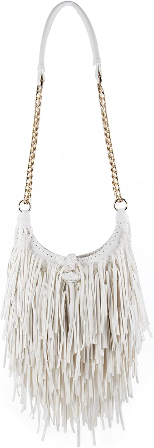 LUI SUI Women's Fringed Faux Suede Leather Cross Body Bag Chain Shoulder Bag Tassel Handbag | Amazon (US)