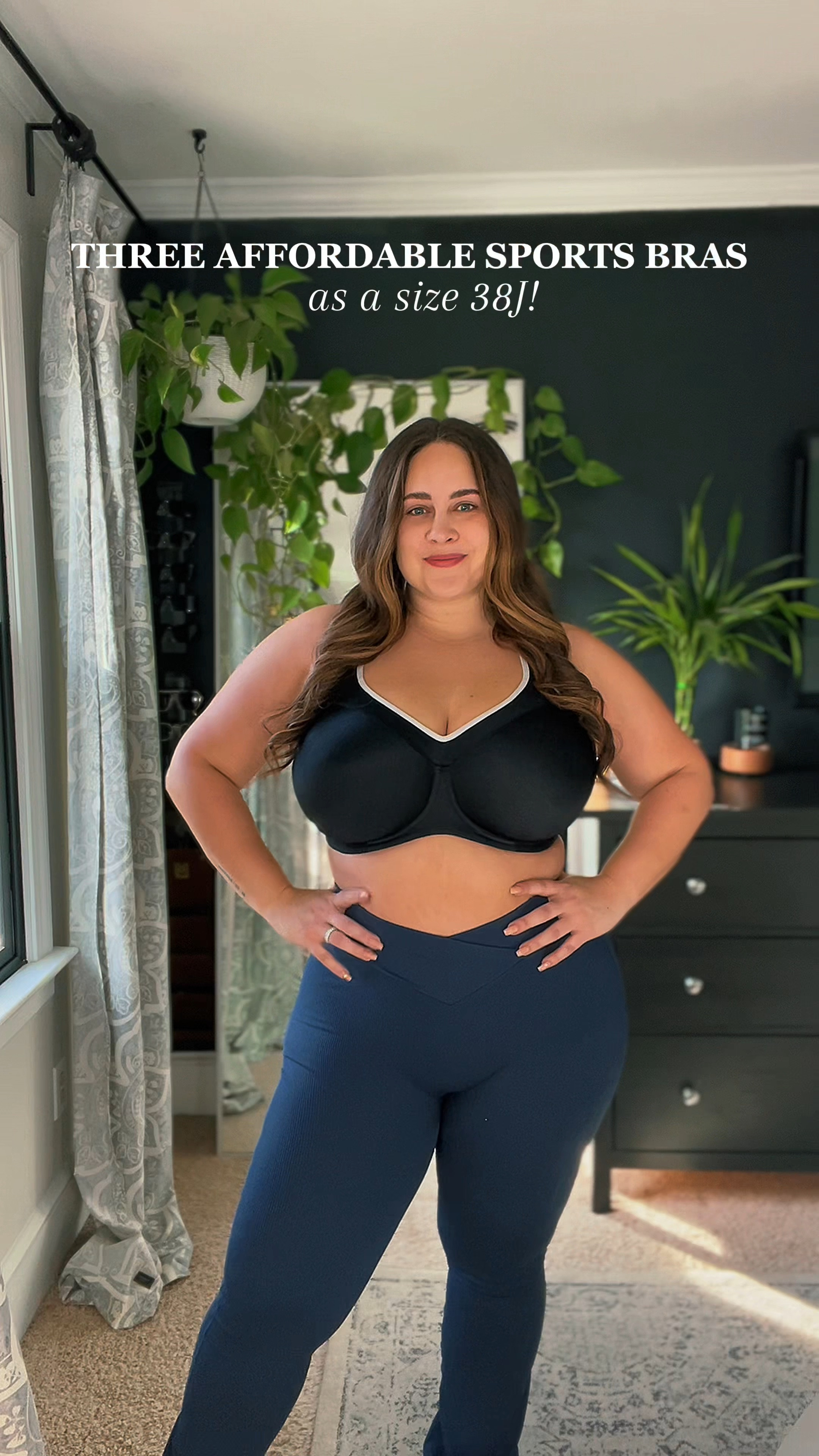 BRA 1: white, no underwire, shown wearing a size 38H 

BRA 2: all black, underwire, shown wearing a size 38I 

BRA 3: black with white trim, underwire, shown wearing a size 38G

Leggings XL 

#LTKmidsize #LTKfitness #LTKfindsunder50
