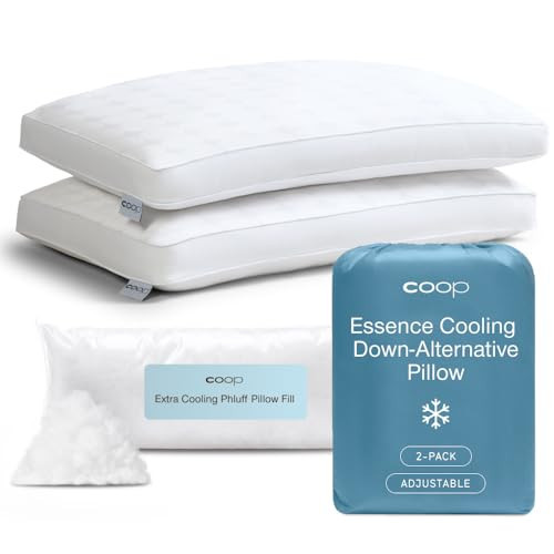 Coop Home Goods Essence Cooling Down Alternative Pillows Set of 2, Queen Size Adjustable Cooling Pillow for Hot Sleepers, Cool-Touch Luxury Hotel Pillows for Stomach, Back, or Side Sleepers 27x17 | Amazon (US)