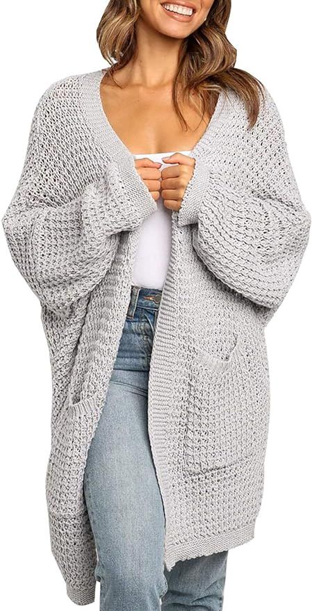 TARSE Womens Long Cardigans Waffle Oversized Open Front Knit Sweater with Pockets | Amazon (US)