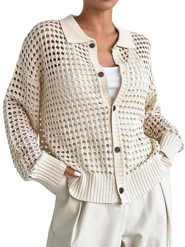 QWINEE Women's Crochet Cardigan Sweater Crochet Tops Lightweight Sweater Hollow Out Cardigan | Amazon (US)