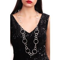 Large Silver Circle Chain Necklace,, Design Women Gift For Women, Statement Necklaces, Antique Long Necklace | Etsy (US)