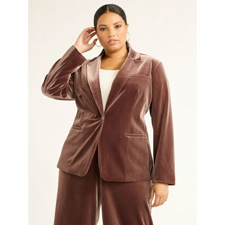 Sofia Jeans Women's and Women's Plus Velvet Single Breasted Blazer, Sizes XS-5X | Walmart (US)