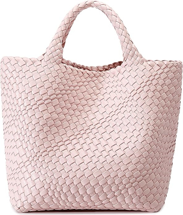 Woven Bag for Women, Vegan Leather Tote Bag Large Summer Beach Travel Handbag and Purse Retro Han... | Amazon (US)