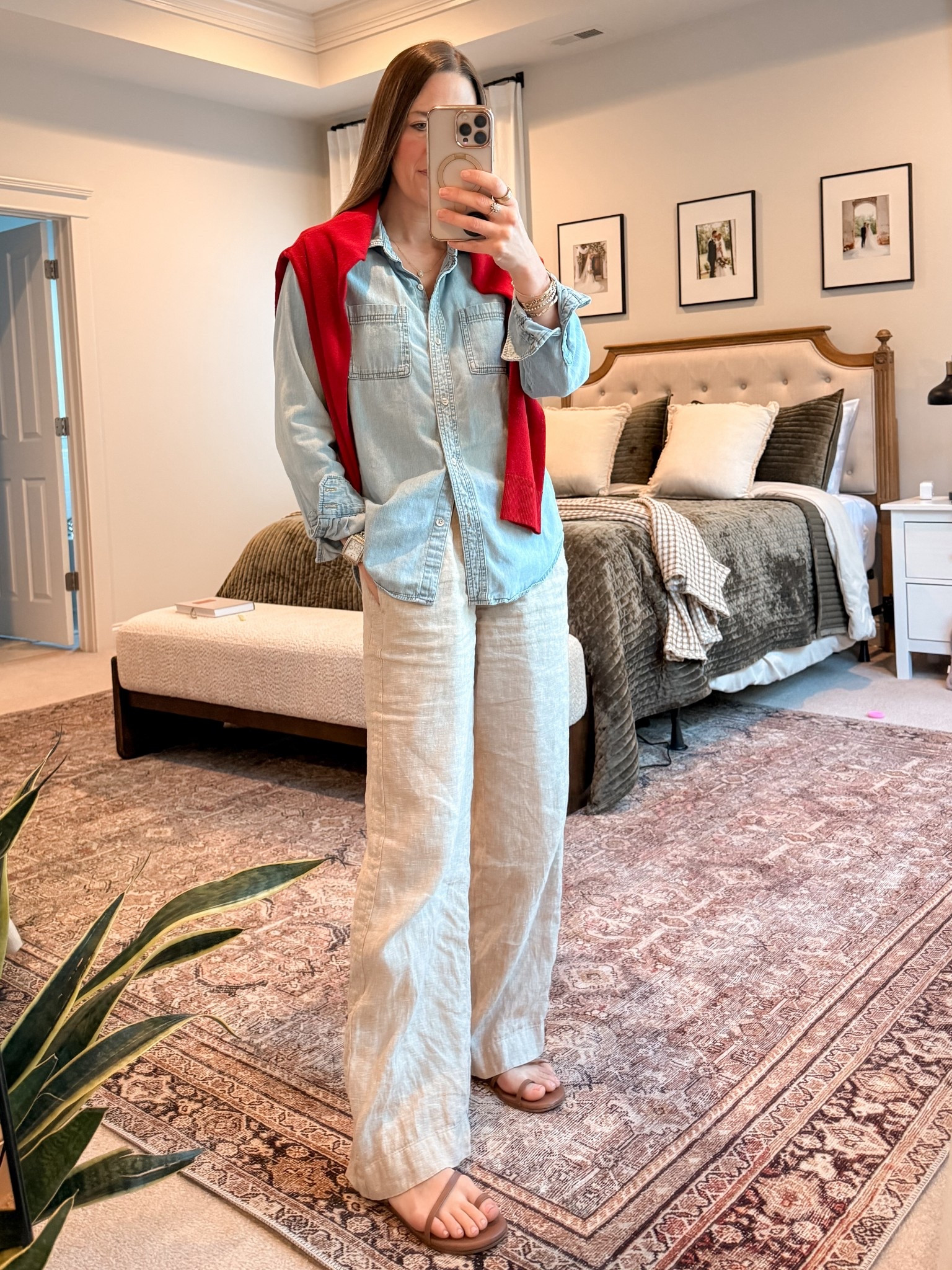 Linen pants outfit for spring

Chambray + lightweight cashmere + linen wide leg pants.

An easy elevated casual formula that works for errands, casual work days, or travel.

• Target chambray button down (size S)
• Quince lightweight cashmere sweater (size S)
• Quince linen pants 30” length (size XS) — I’m 5’4”
Use code INFG-26LINENANDLIGHTCO10
• Neutral sandals

Perfect for:
linen pants outfit
spring capsule wardrobe
wide leg linen pants outfit
business casual spring
classic mom style

The 30” inseam works well on me at 5’4” with flats — no hemming needed.

#LTKSeasonal #LTKootd #LTKgrwm