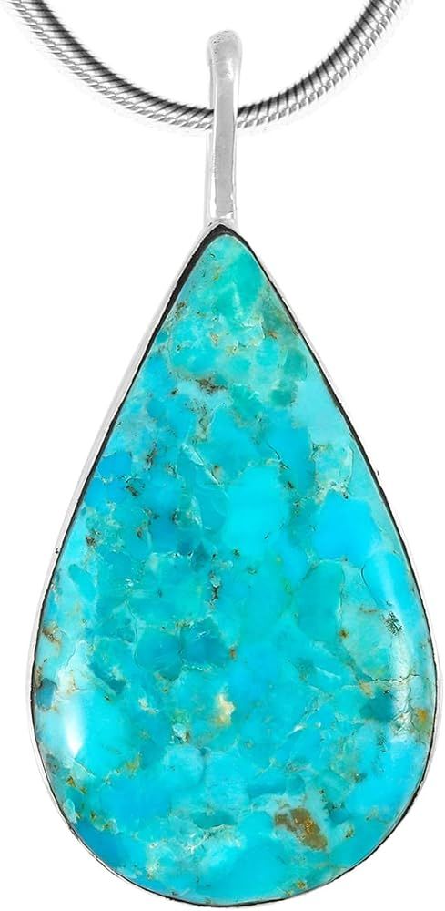 Turquoise Pendant Necklace 20" Sterling Silver 925 Genuine Gemstones (20", Turquoise) | Amazon (US)