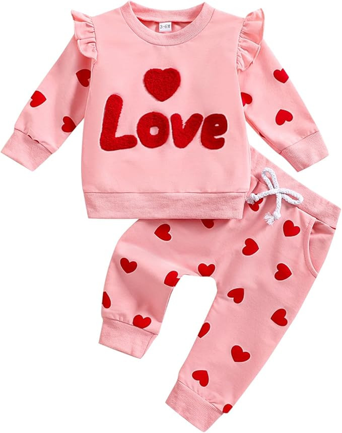 Valentine's Day Baby Girl Outfits Letter Sweatshirt Tops Love Heart Print Drawstring Pants Spring... | Amazon (US)