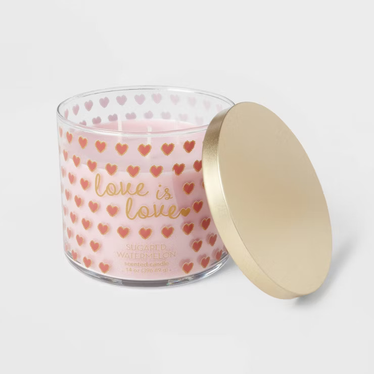 14oz Love is Love Sugared Watermelon Valentine's Day Candle - Threshold™ | Target