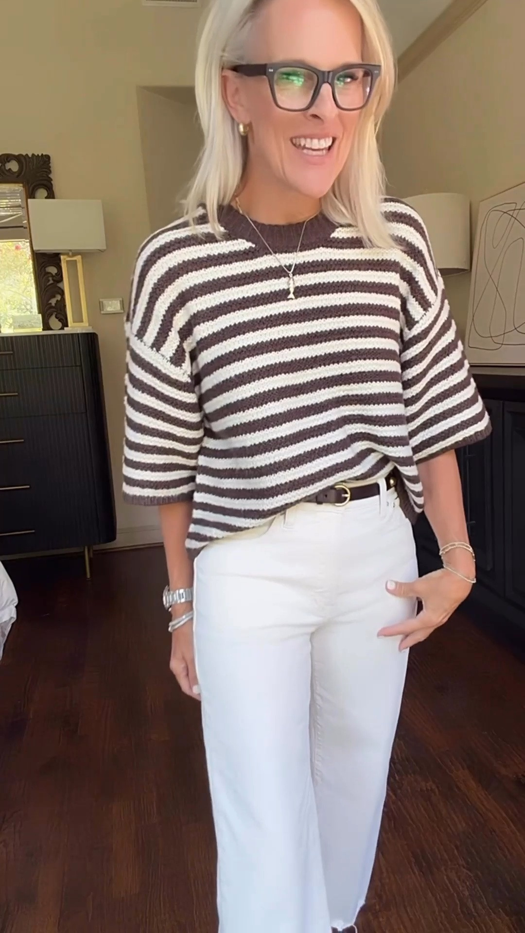 I’m loving this striped short-sleeve sweater for fall. I’m wearing a small, my usual size, and it’s true to size. I paired it with these white jeans for a simple, classic look that can easily transition into cooler weather. The sweater also comes in cream and sage.

#LTKootd #LTKOver40 #LTKTravel