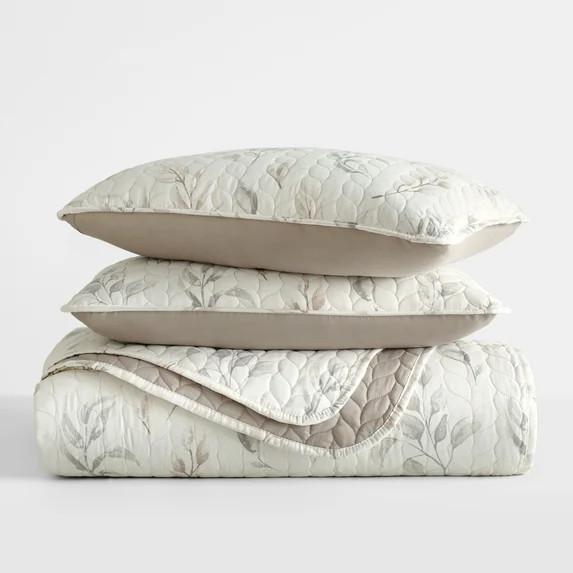 Ultra Soft Lightweight Quilt Sets in Watercolor Leaves Latte for Full/Queen Bedding by Comfort Ca... | Walmart (US)