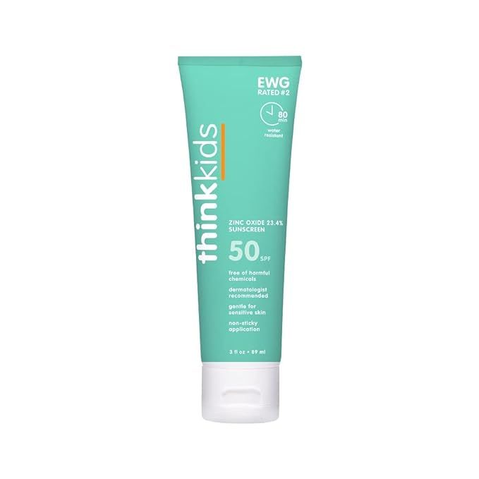 Thinkkids Safe Mineral Sunscreen SPF 50+, 3 Fl Oz, Natural, Water Resistant Reef Safe Sunscreen f... | Amazon (US)