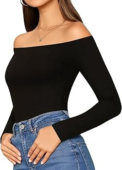 MANGOPOP Womens Off Shoulder Short Sleeve Long Sleeve Tops T Shirt Bodysuit Jumpsuit | Amazon (US)