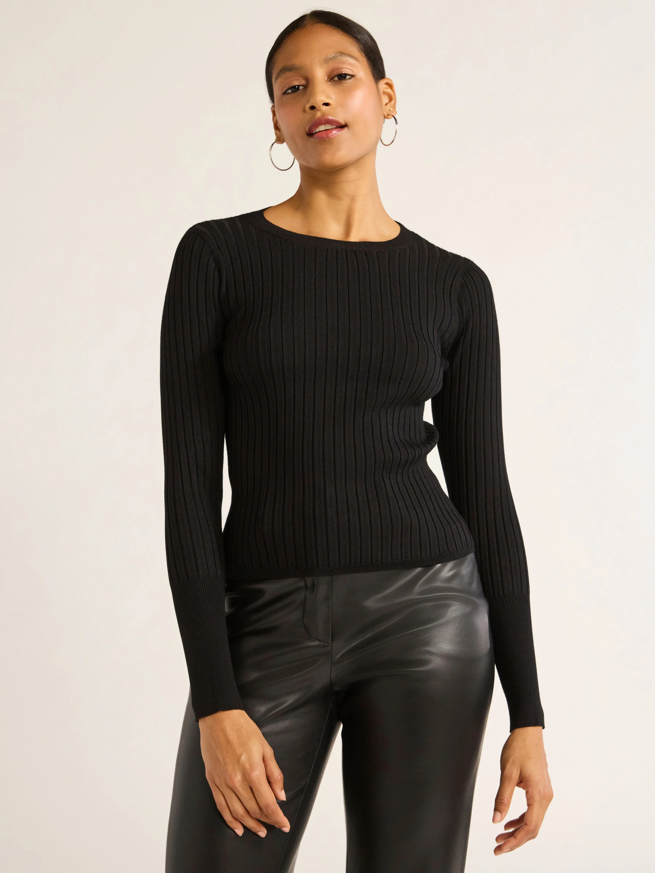 Scoop Women's Wide Ribbed Crewneck Sweater, Lightweight, Sizes XS-XXL | Walmart (US)