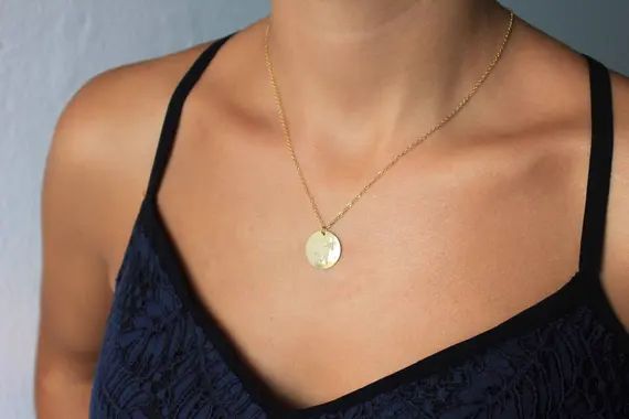 Hammered Disc Necklace, Circle Necklace, Layer Necklace, Dainty Necklace, DIsc Pendant Necklace, | Etsy (US)