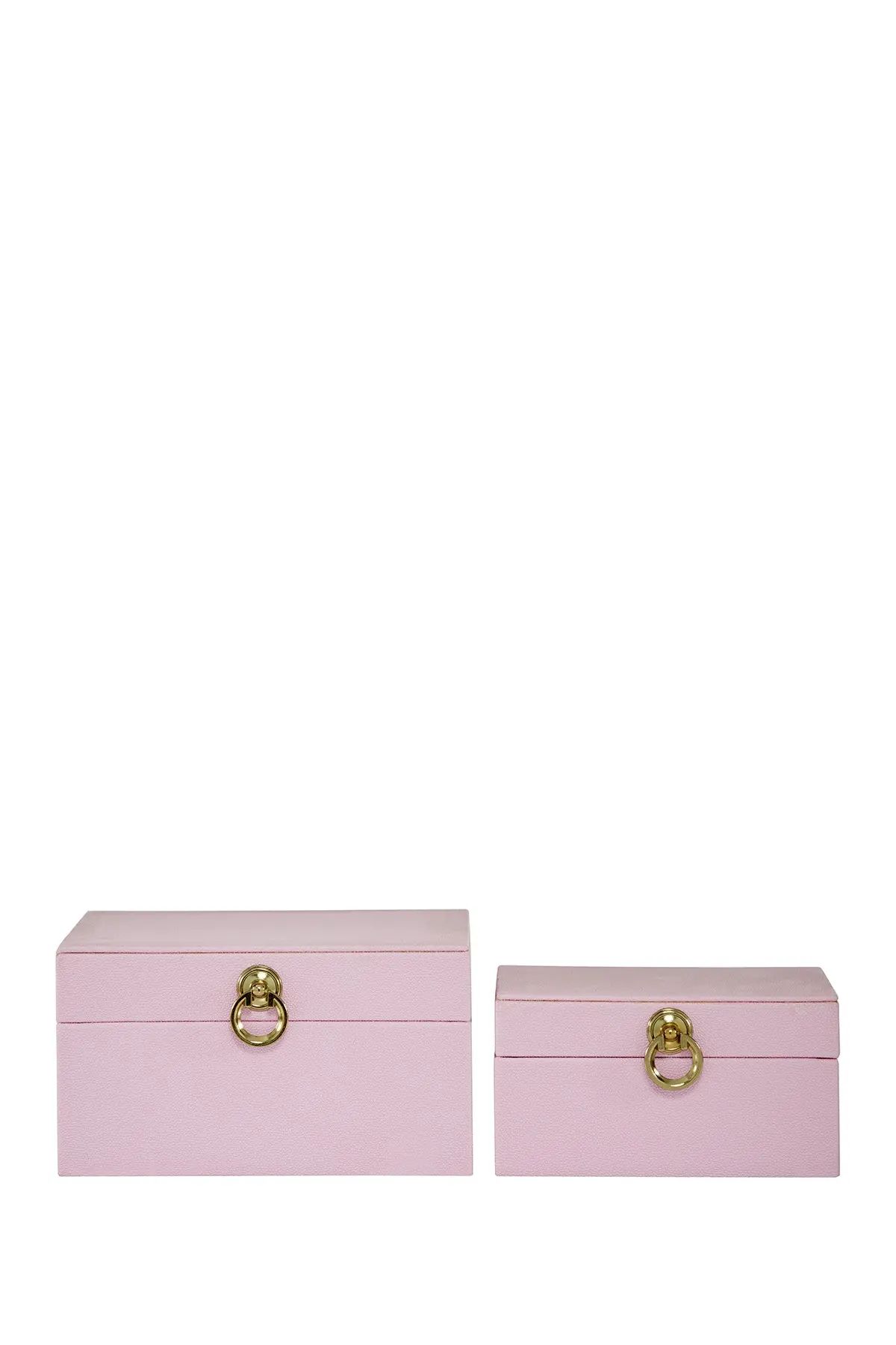 CosmoLiving by Cosmopolitan | Rectangular Pink Faux Shagreen Wood Box With Gold Metal Ring Fixtur... | Nordstrom Rack