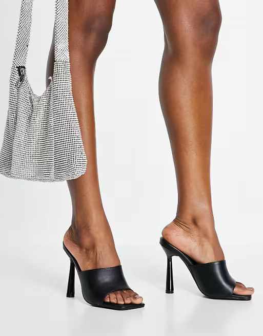Truffle Collection sqaure toe mule heel sandals in black | ASOS (Global)