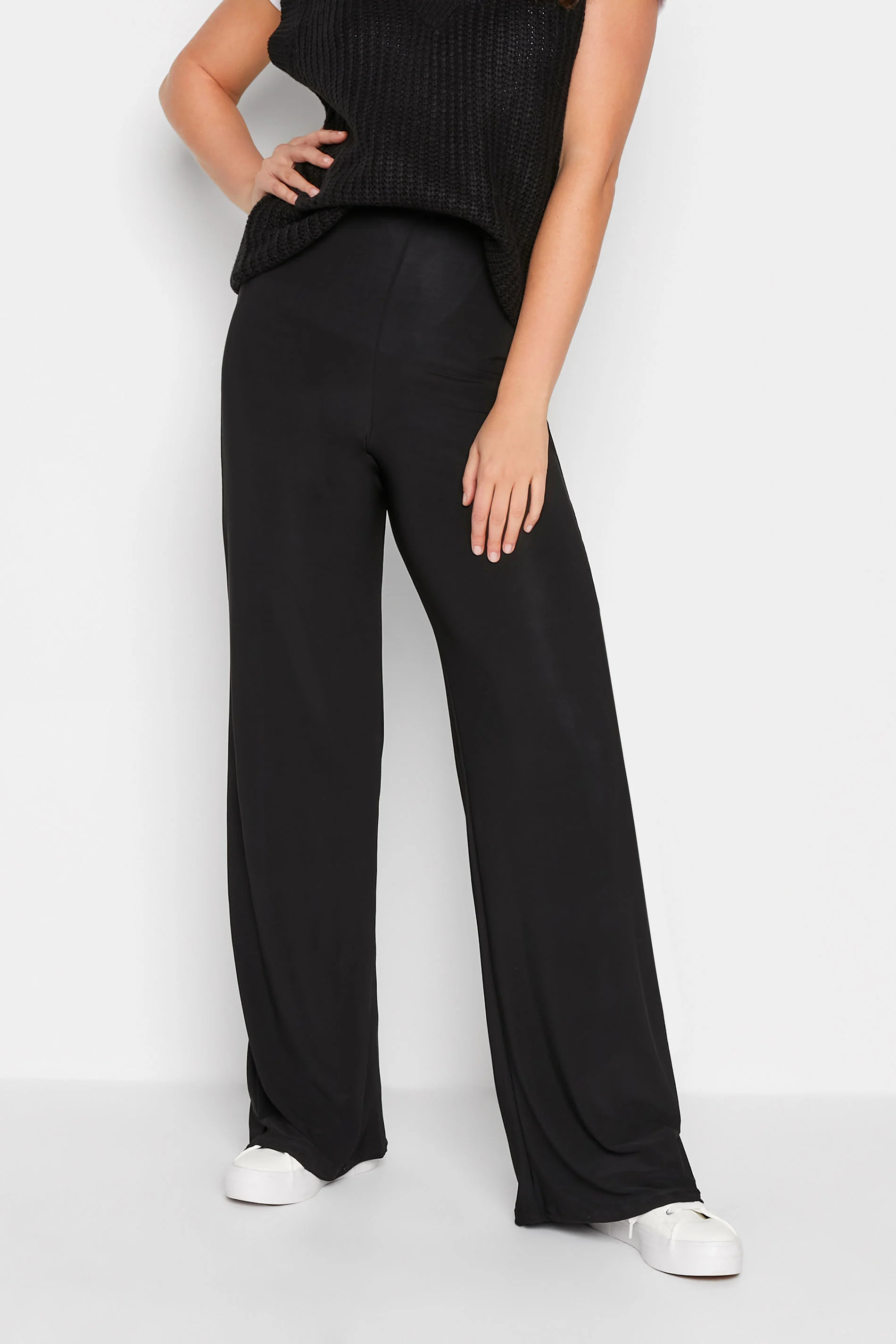LTS Tall Black Stretch Palazzo Wide Leg Trousers | Long Tall Sally