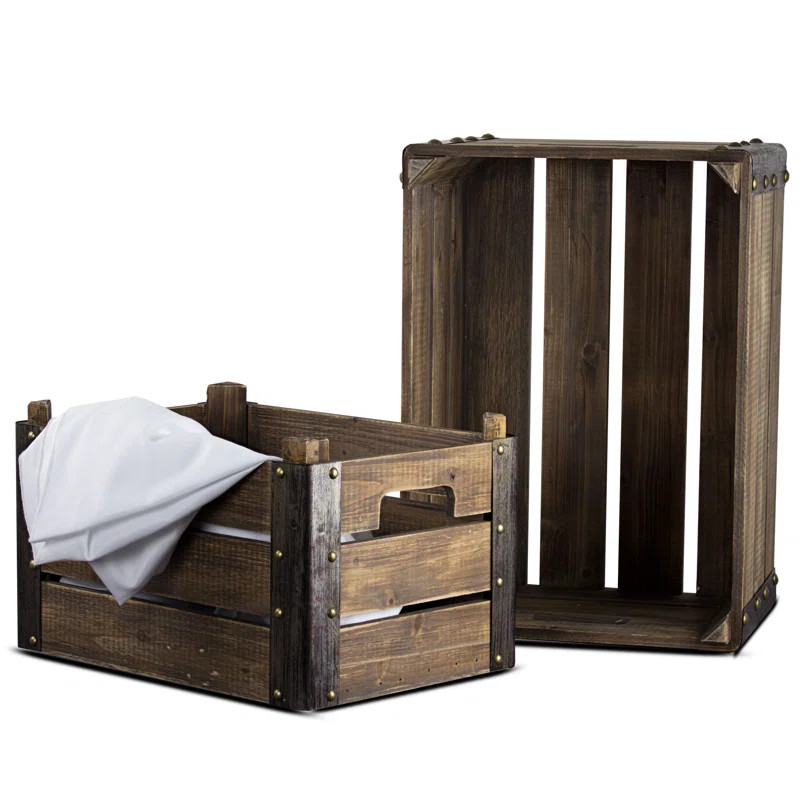2 Piece Rectangular Rustic Wooden Storage Crate | Wayfair North America