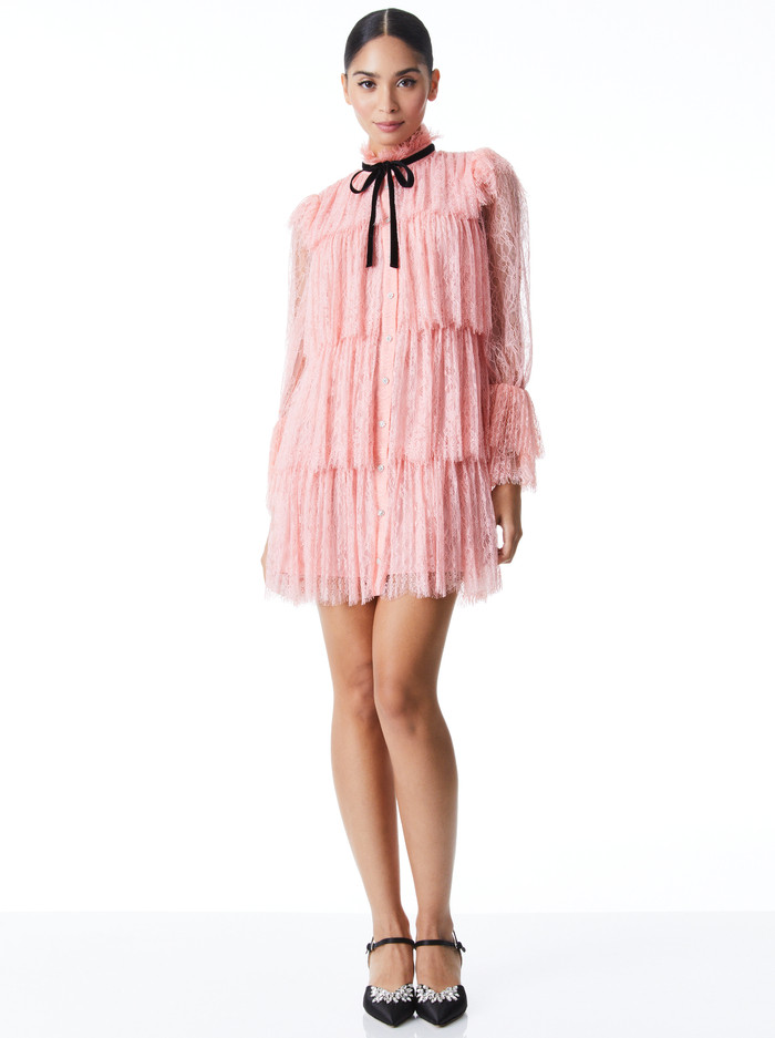 JOANIE TIERED RUFFLE BUTTONDOWN DRESS | Alice + Olivia