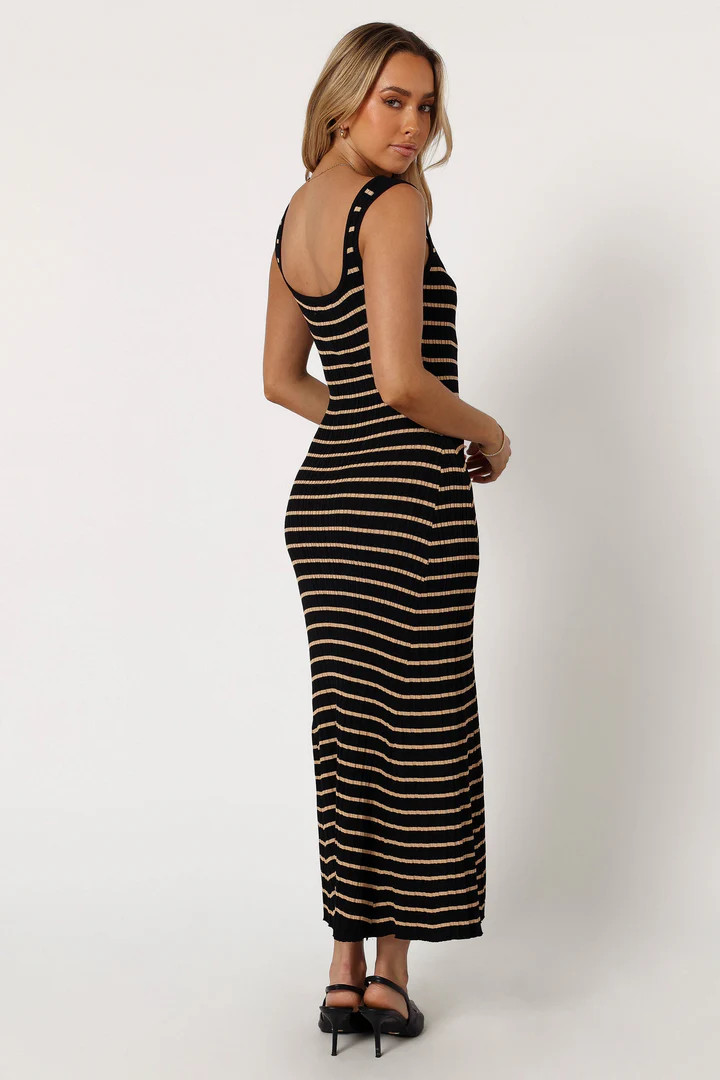 Henry Striped Midi Dress - Black Beige | Petal & Pup (US)