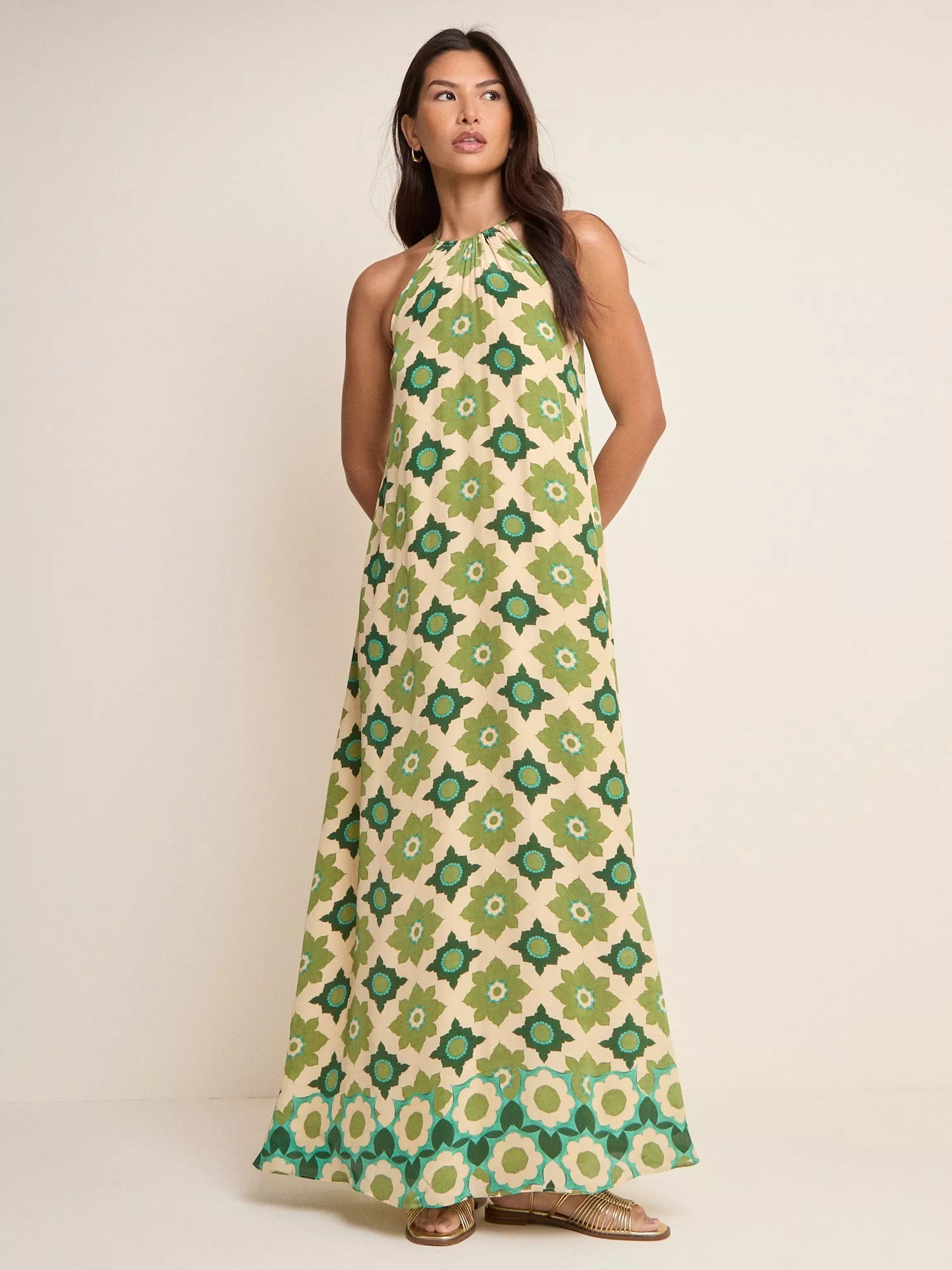Nobody's Child Sara Geometric Floral Maxi Dress, Green | John Lewis (UK)