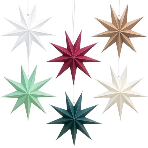 9-Pointed Paper Star Lantern Hanging Decorations, 11.8 Inch Christmas 3D Paper Star Ornaments for Christmas Hanging Lamp Papers Decor Home Party Suppies | Amazon (US)
