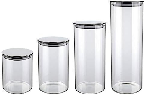 Conjunto com 4 Potes de Vidro transparente Slim com tampa Inox, VDR6866-4, Euro Home | Amazon (BR)