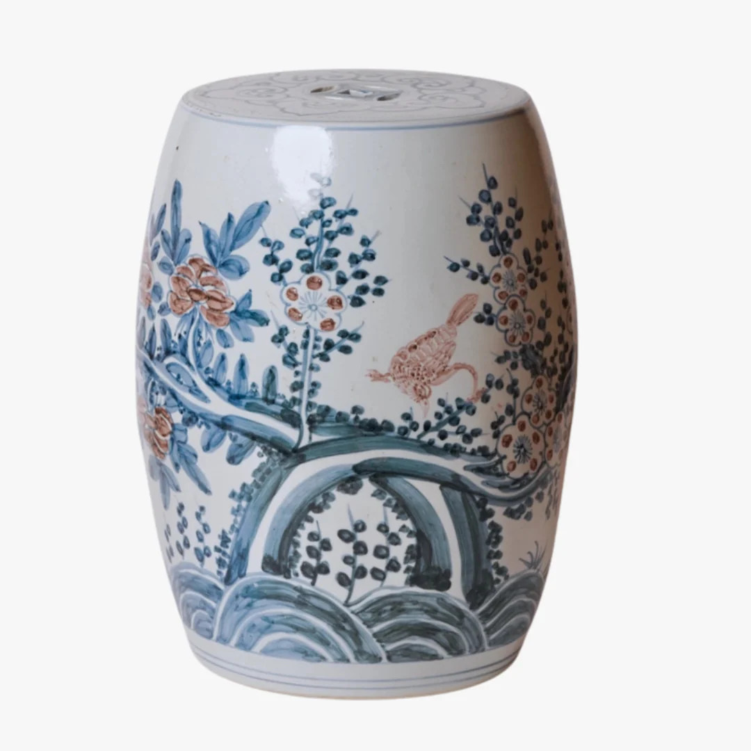 Red and Blue Flowering Vine Garden Stool | Dear Keaton