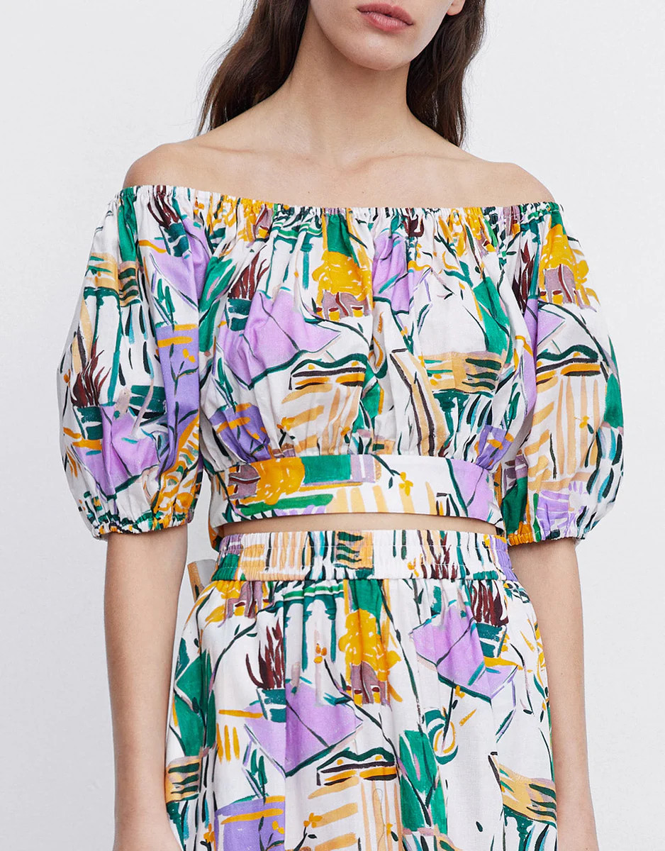 Abstract Allover Print Elastic Hem Blouse | Urban Revivo