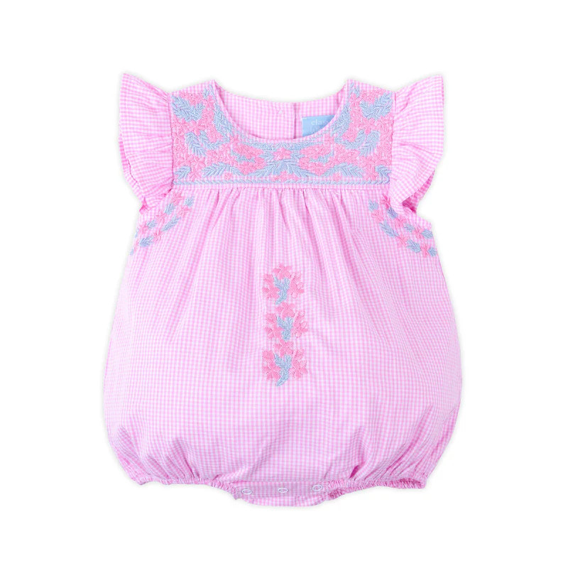 Fiesta Pink Gingham Embroidered Bubble | Classic Whimsy