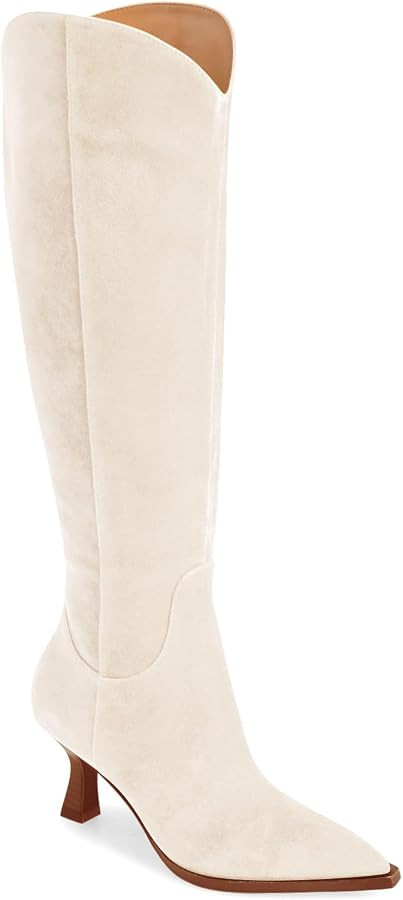 Coutgo Womens Wide Calf Knee High Boots Kitten Heel Pointed Toe Tall Boots Side Zipper Fall Winte... | Amazon (US)