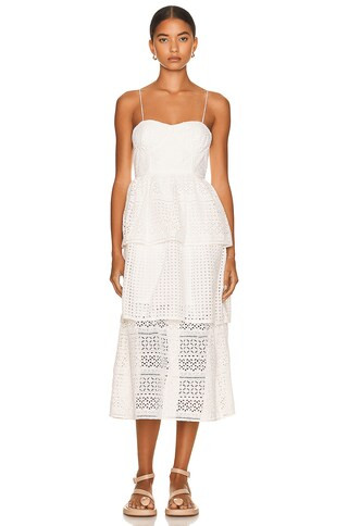 self-portrait Cotton Broderie Anglaise Midi Dress in White | FWRD | FWRD 