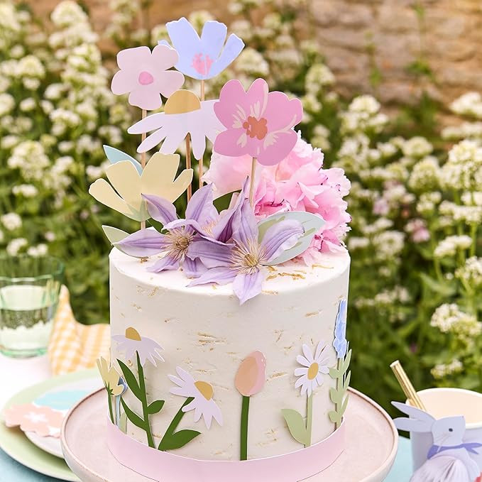 Meri Meri Flower Cake Toppers & Wrap, Includes 5 Cake Toppers & 2 Cake Wraps, Perfect for Parties... | Amazon (US)