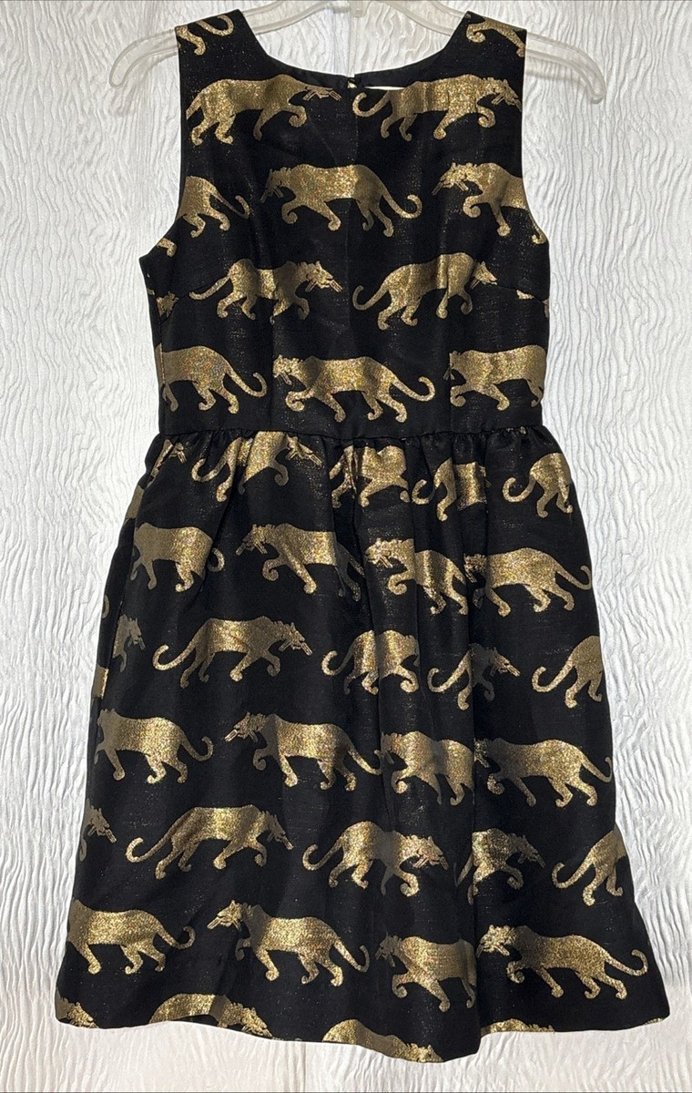 ANTHROPOLOGIE Eyedoll Black & Gold Panther Cat Fit & Flare Dress Size 2 | eBay US