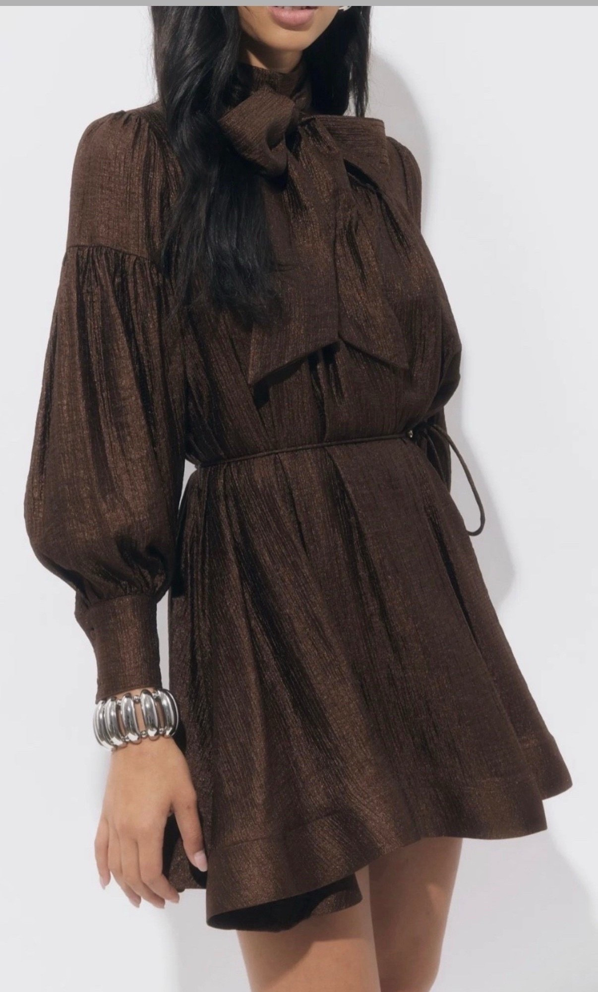 Brown dress 
Dress
Bow neck dresss