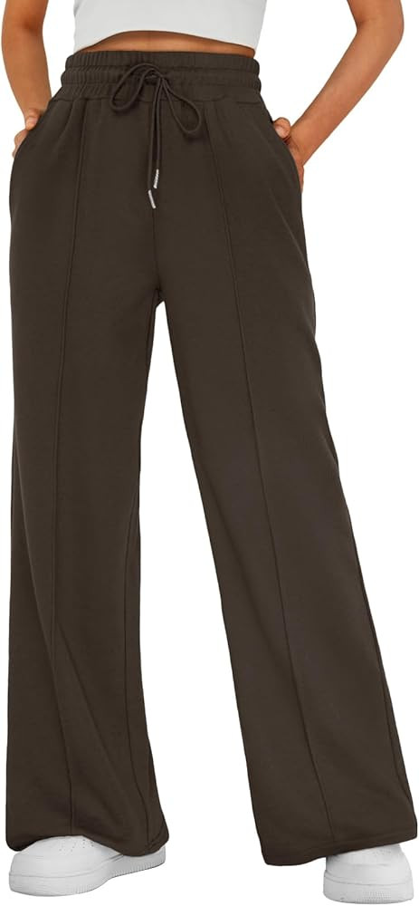 AUTOMET Women’s Wide Leg Sweatpants High Waisted Baggy Flared Pants Drawstring Athletic Joggers | Amazon (US)