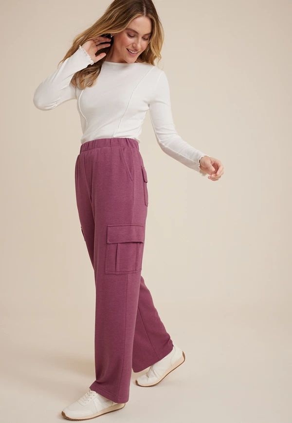High Rise Cargo Wide Leg Sweatpant | Maurices