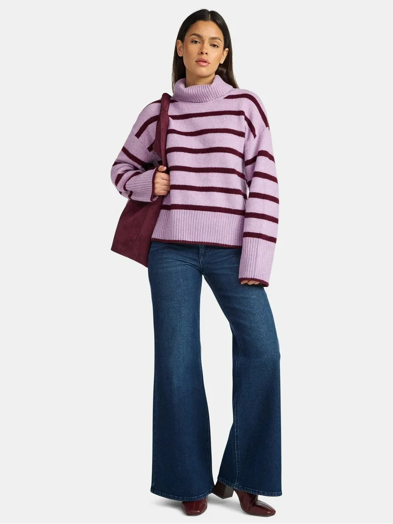 Time and Tru Women's Chunky Turtleneck Pullover Sweater with Long Sleeves, Mid-weight, Sizes XS-X... | Walmart (US)