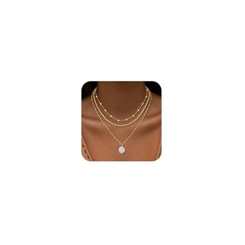 Cuzmly Layered Gold Necklaces for Women，Stackable Simple 14K Gold Plated Pearl Choker Chain Necklace Layering Stack Fashion Pendant Necklaces Trendy Gold Jewelry for Women Trendy Set Gifts | Amazon (US)