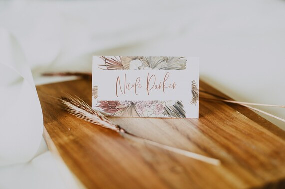 Place Card Template, Pampas Grass Name Card, Boho Printable Place Card, Editable Name Card, Moder... | Etsy (US)