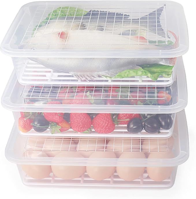77L Food Storage Container, (3-Pack) Plastic Food Containers with Removable Drain Plate and Lid, ... | Amazon (US)
