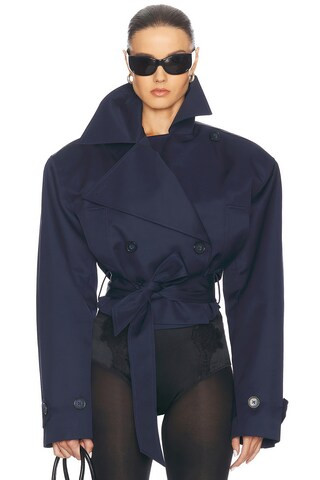 Helsa Oversized Cropped Trench in Navy - Navy. Size XL (also in ). | FWRD 