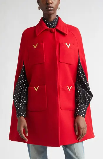 V-Detail Wool & Silk Double Drill Cape | Nordstrom